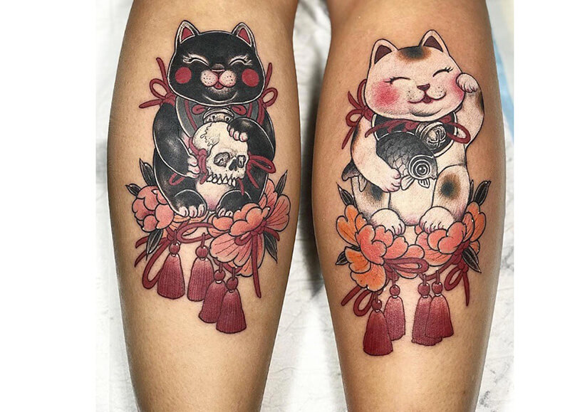 Hình xăm mèo Maneki Neko tattoo