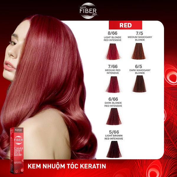 Bảng màu đỏ của kem nhuộm tóc keratin X.Pros Fiber